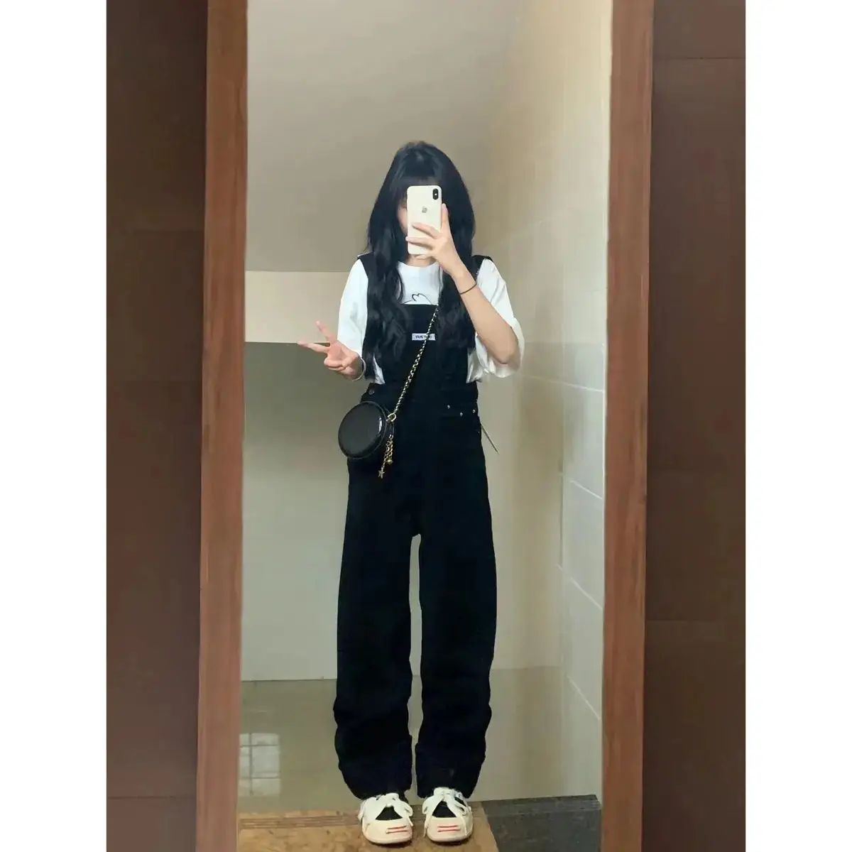 

Американские джинсовые комбинезоны в стиле ретро для женщин, свободные, с широкими штанинами, с высокой талией, стройнящие, весна-осень, новинка, повседневные джинсы