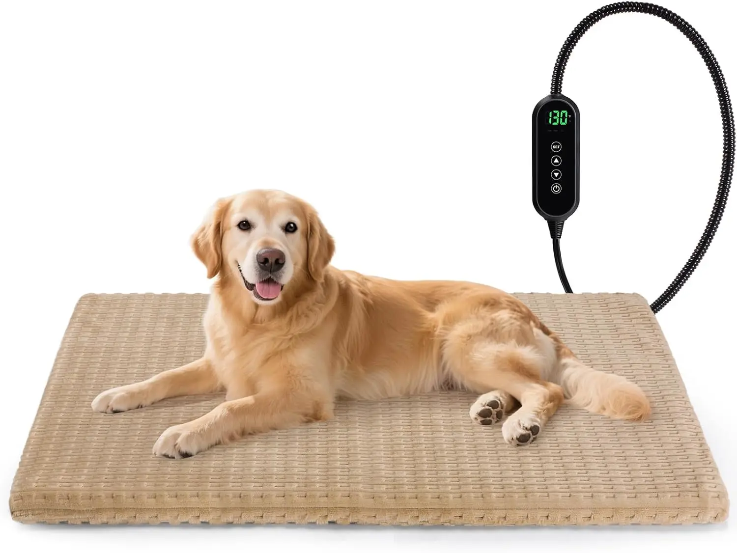 

Waterproof Adjustable Temperature Pet Heating Mat with Timer, Chew-Resistant Cord for Cats and Dogs (Large Brown)