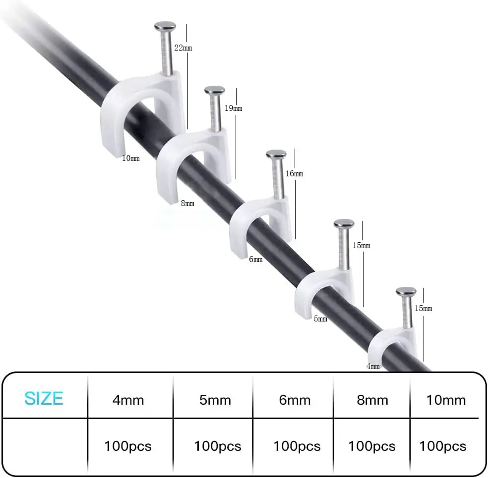 100PCS fermacavi rotondi 3/4/5/6/7/8/9/10mm cavo di gestione a forma di C Tie Circle Wire Wall Holder Nylon Carbon Steel Nails Line