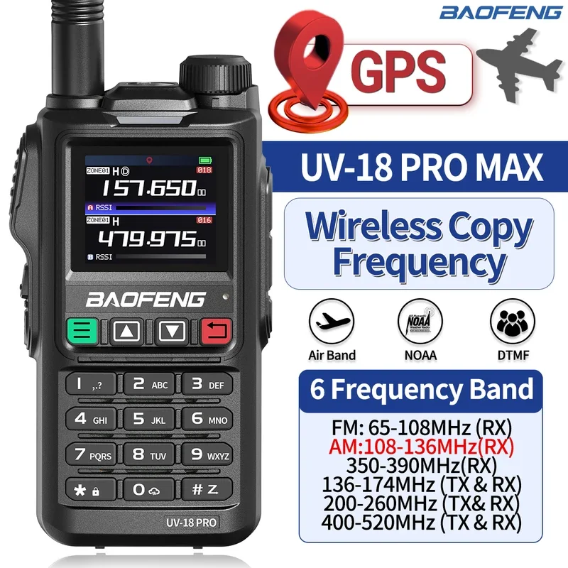 Baofeng UV18 PRO MAX GPS Air Band Walkie Talkie 10W Wireless Copy Frequency Type-C Long Range Ham Two Way Radio For Hunting