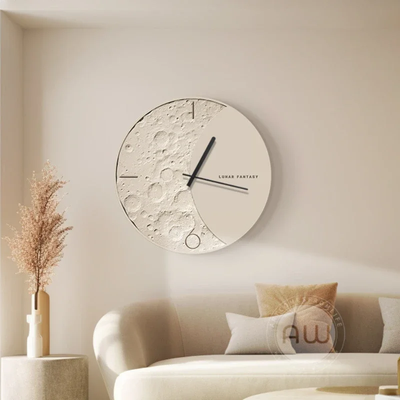 Lunar Living Room Home Wall Clock New Creative Wall Clock Restaurant Non perforated Silent Clock Circular Luminous Wall Painting