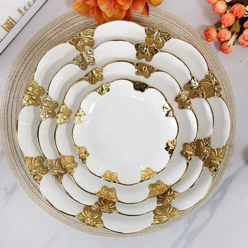 Ceramic Cutlery Steak Plate Gold-plated European Western Food Plate Luxury Phnom Penh Square Plate Hotel Restaurant