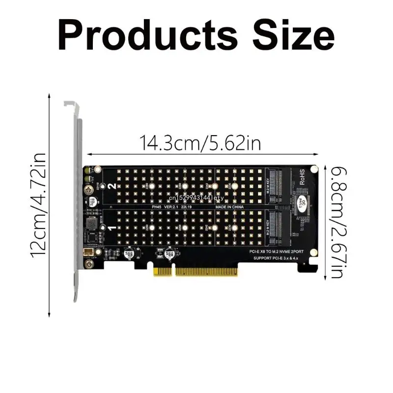 M.2 NVME to PCIEX8 Expansion Card with 2 Bays PCIE Split Card for Servers Dropship