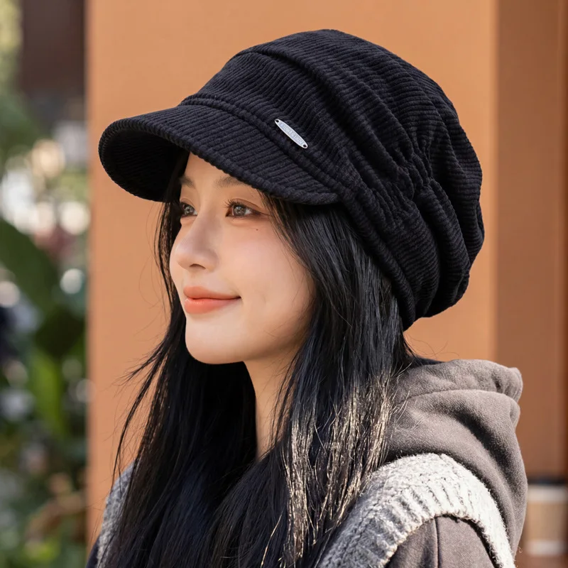 Women Fresh Style Warm Slouchy Beanie, Korean Sweet Versatile Face Slim Turban Hat, Autumn Winter Fashion Hat