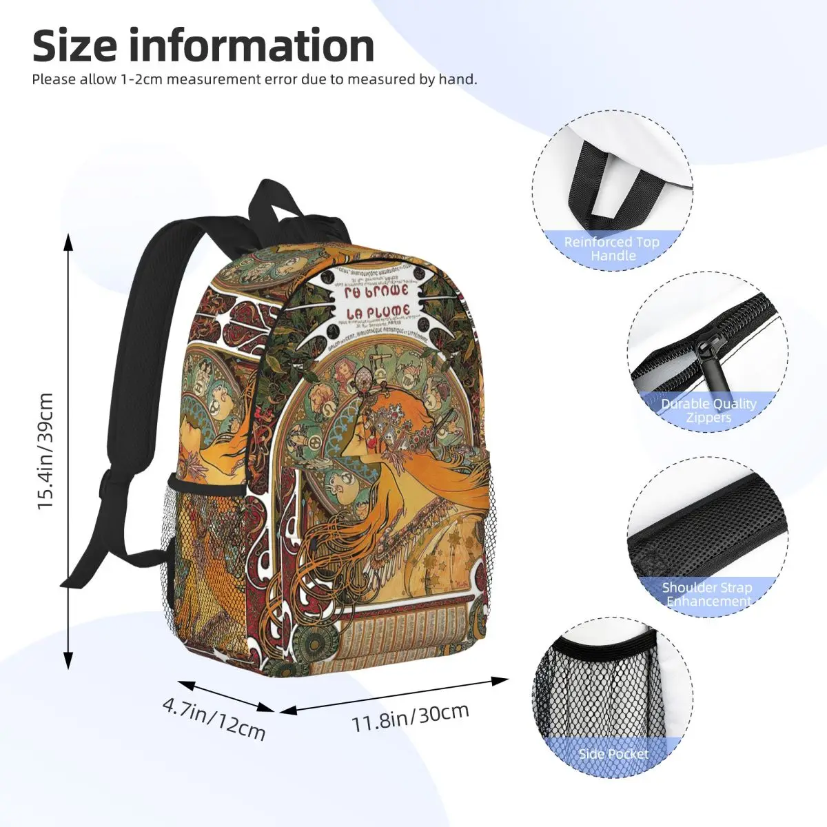 Zodiac (Original Version), By Alphonse Mucha (1896) ORIGINAL COLORS Backpack BookBag School Bag Computer Shoulder Bags