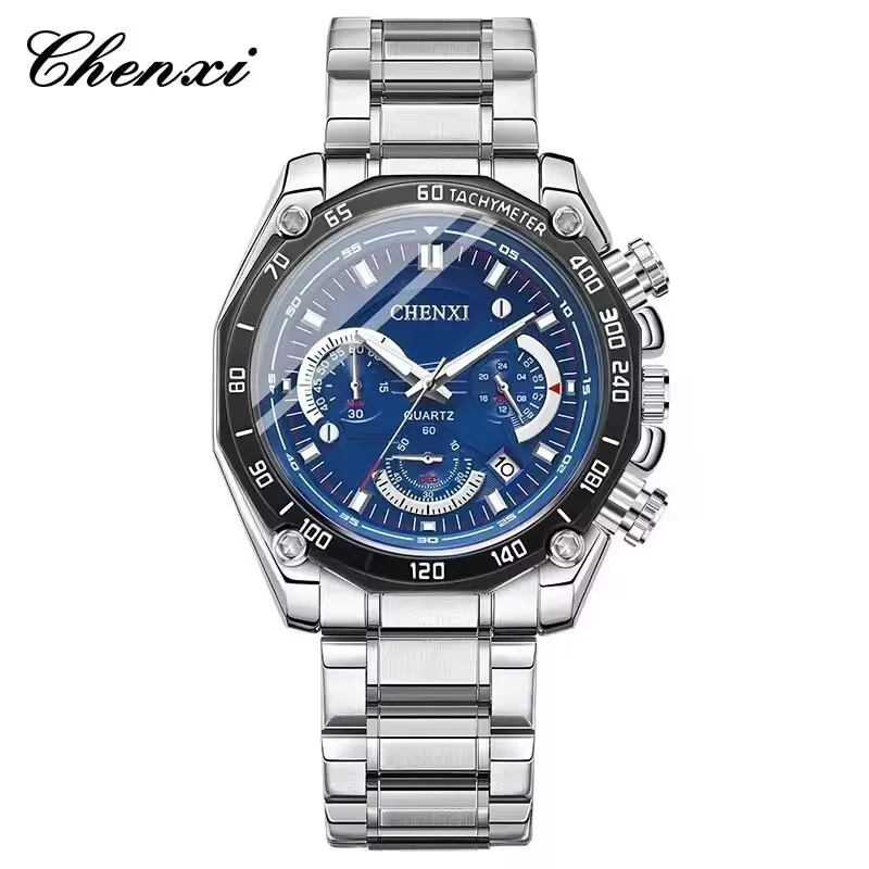 CHENXI 929A montre à Quartz pour hommes multifonction chronographe calendrier étanche bracelet en acier inoxydable montres de sport décontractées pour homme