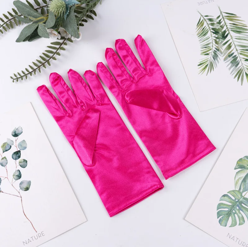 Kurze Satin-Handschuhe für Damen, elegantes Temperament, Prinzessin, Hochzeit, Braut, mehrfarbige Handschuhe, Bühnenaufführung, Abendessen-Zubehör – Detail 17