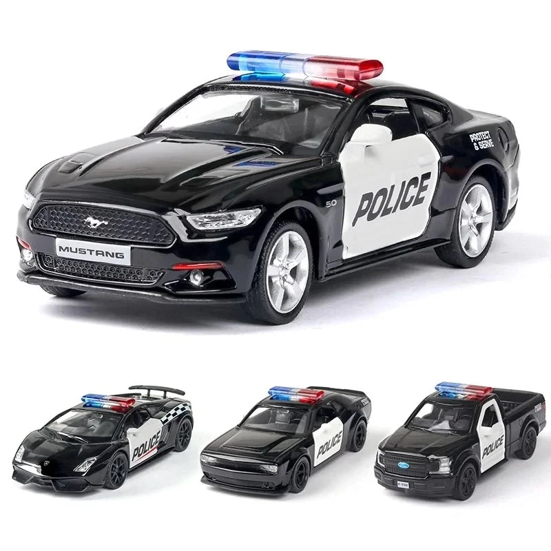 Modelo de coche de juguete Ford Lamborghini Challenger, coche de policía de aleación fundido a presión, coches deportivos de Metal, regalo de cumpleaños para niños, 1/36