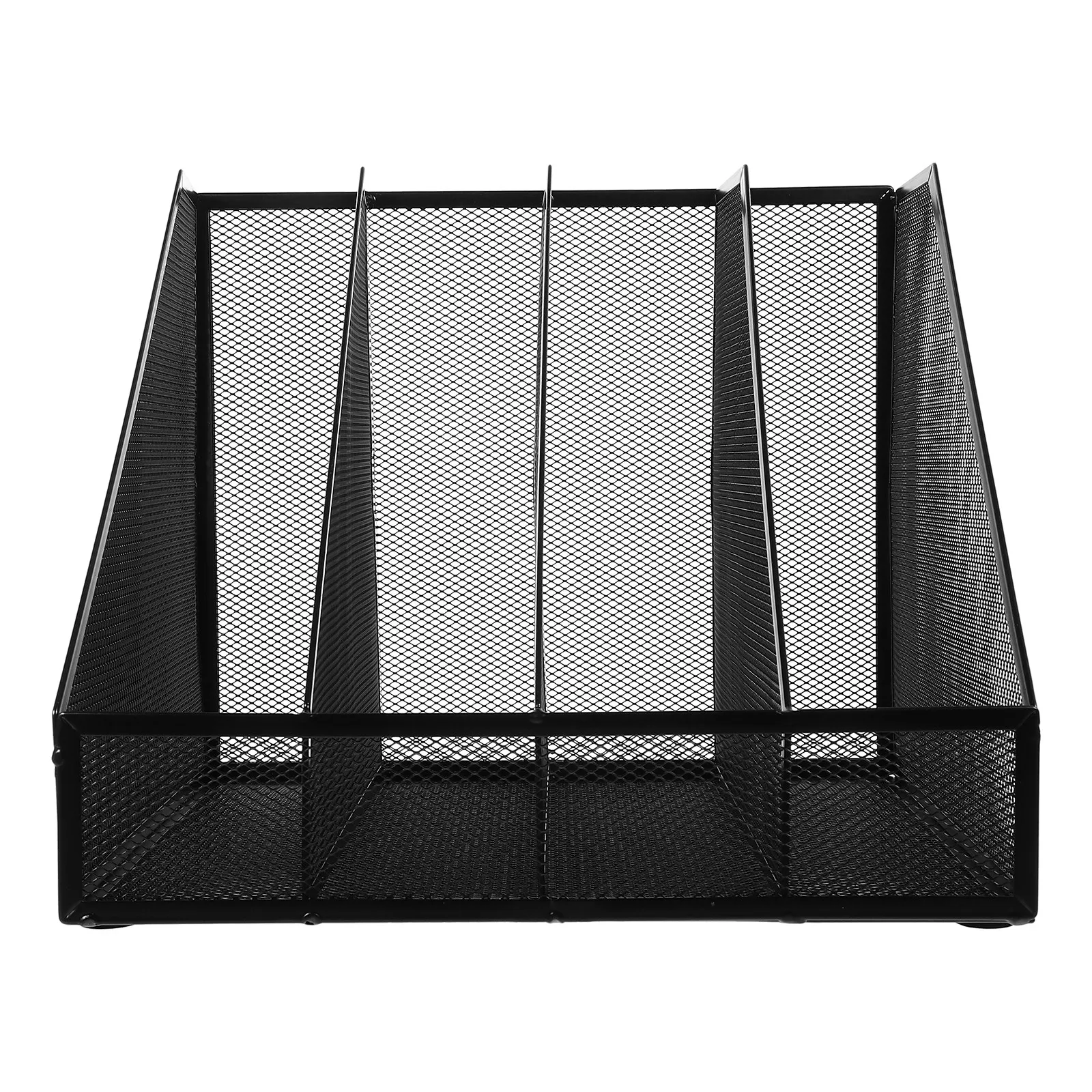 

A4 Metal File Holder Black 4-Compartment Desktop Organizer Office Document Rack Paper Storage Shelf File Desk Organizer