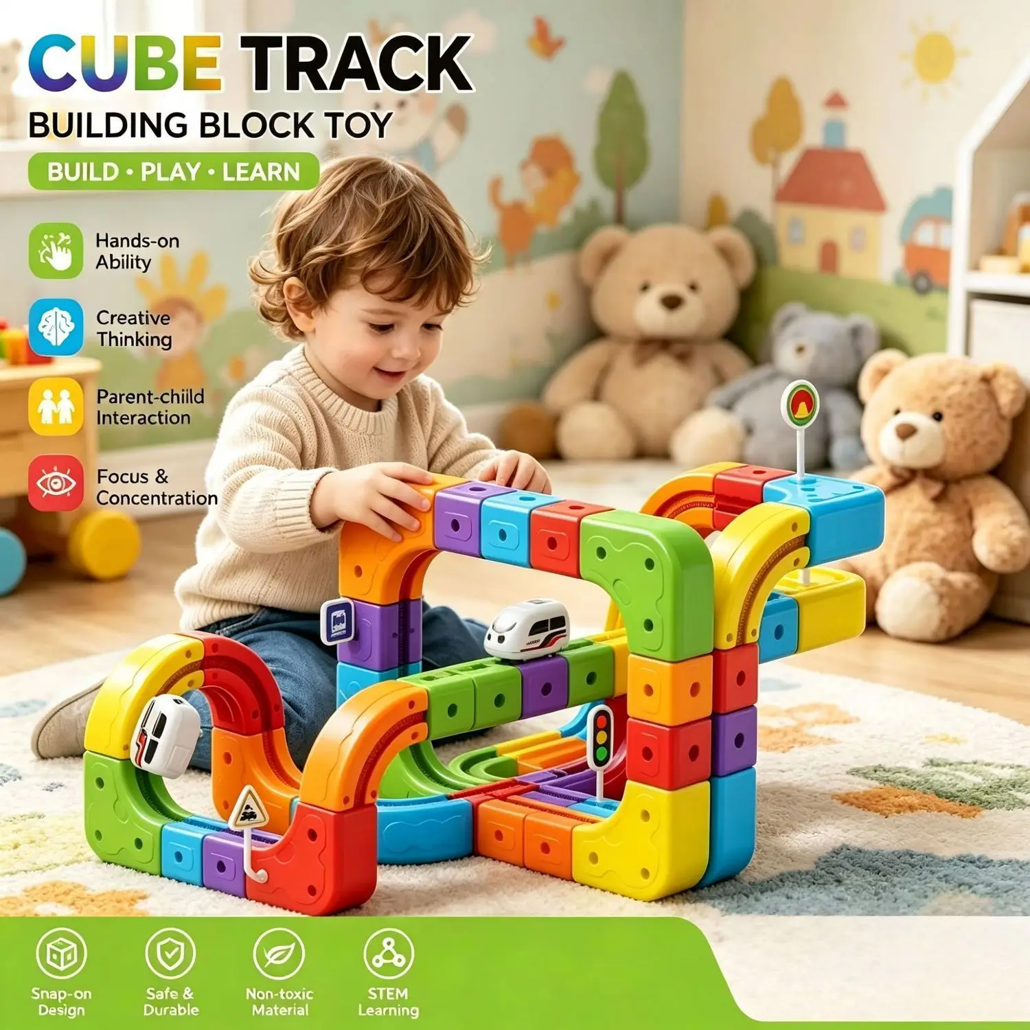 Anti gravity small train rechargeable rail car cube children's versatile magical assembly building block puzzle toy