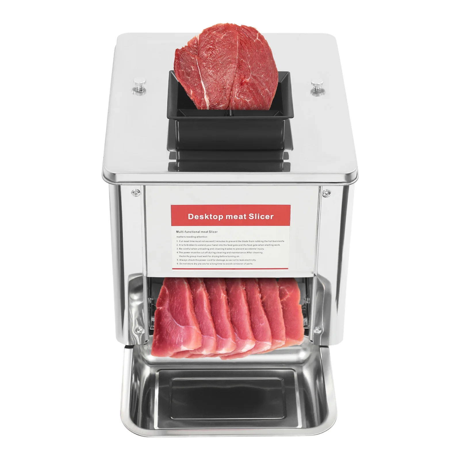 Image of Elektrische Fleischschneidemaschine 850W, Edelstahl-Fleischschneidemaschine, 310 U/min Geschwindigkeit, 0,14 Zoll Schnittstärke für Schweinefleisch, Lamm, Fisch