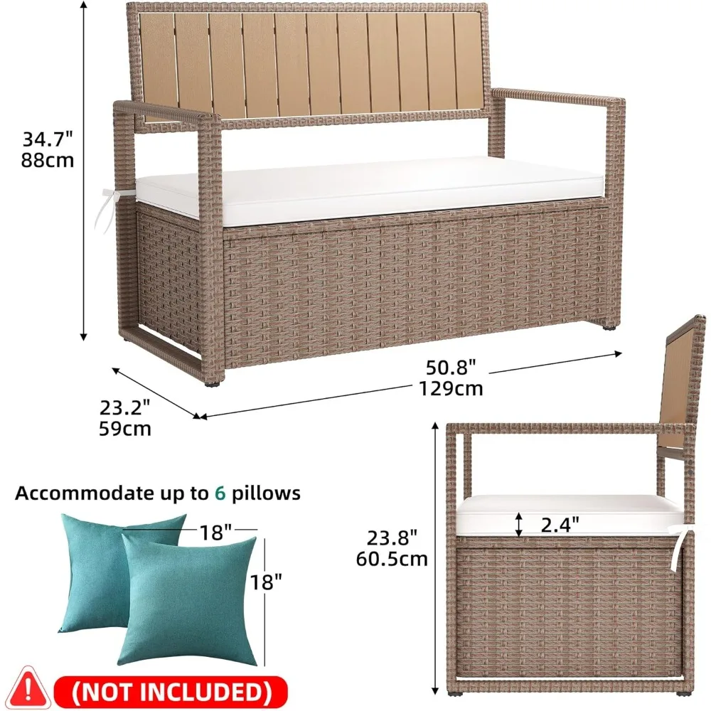 70 Gallon All-Weather PE Rattan Storage Bench, Waterproof Deck Box Seat for Patio ,  Pool