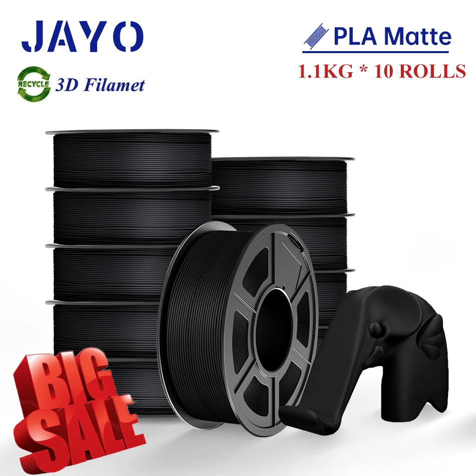 JAYO PLA/PETG/ZIJDE PLA+/ PLA plus 3D-filament 10 rollen/set 1,75 mm 3D-printerfilament Recycle 3D-printmaterialen Zwart