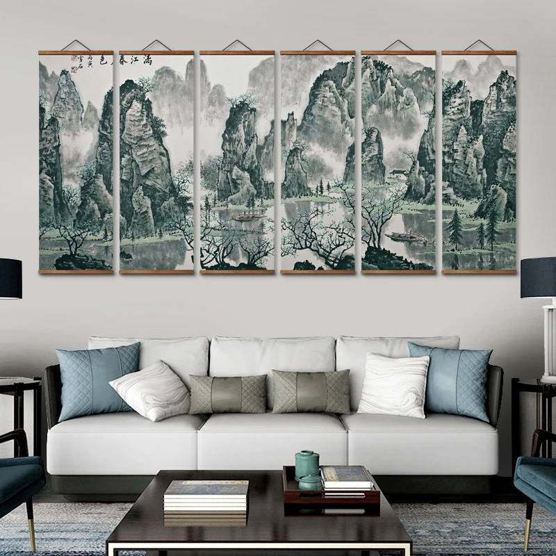 

AS2043 Chinese Li River Spring Landscape Decorative Wall Art Canvas Posters Solid Wood Scroll Paintings