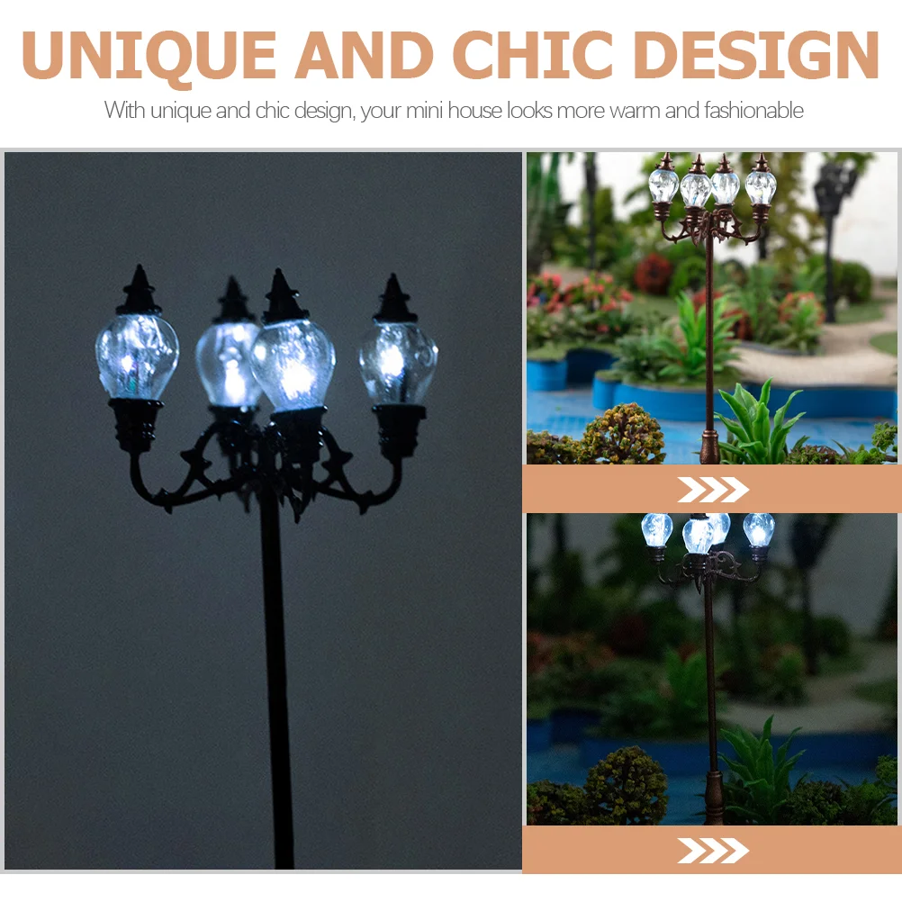 2 Pcs Micro Landscape Garden Miniature Model Decoration Street Light Accessories Making Material Lamp Stainless Steel Plus Abs