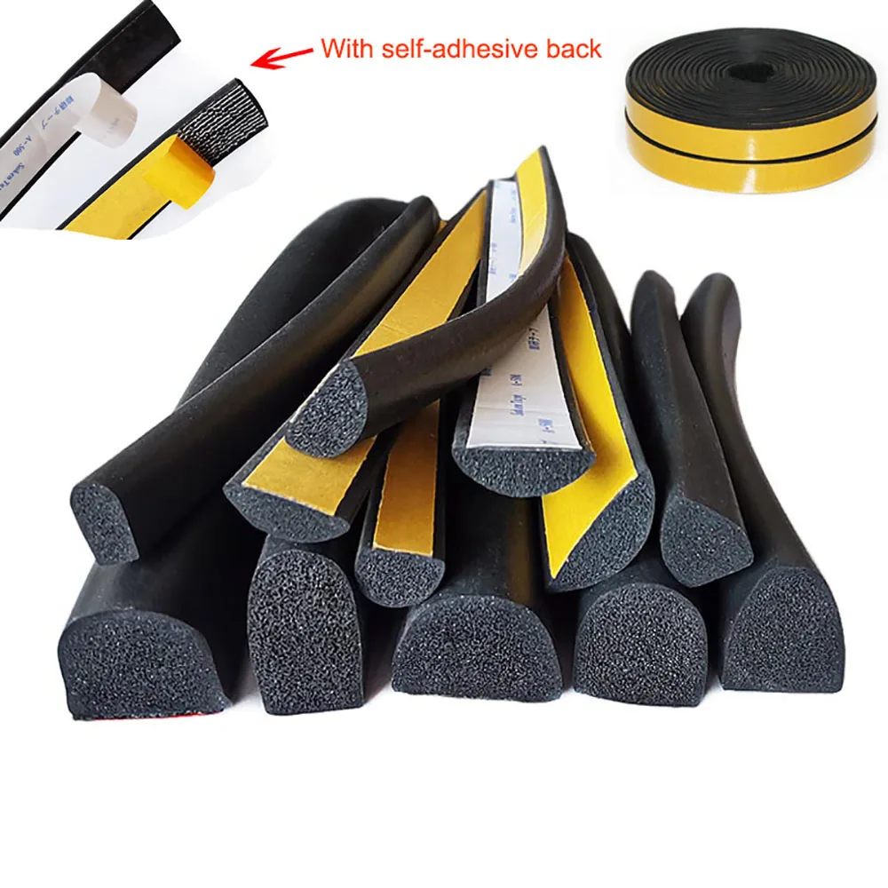 1/3/5 Meter Black Self Adhesive Sponge Seal Strip EPDM Rubber Foam Dustproof Windproof Soundproof Car Doors Windows Weatherstrip