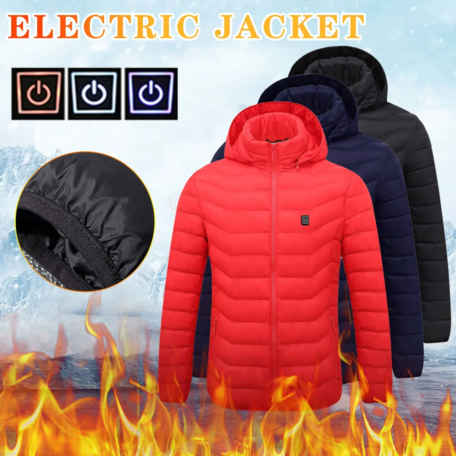 Men Women Winter Thicken Warm USB Heating Cotton Jackets Coat Smart Thermostat Heated Clothing Warm Jackets Hooded for Outdoor