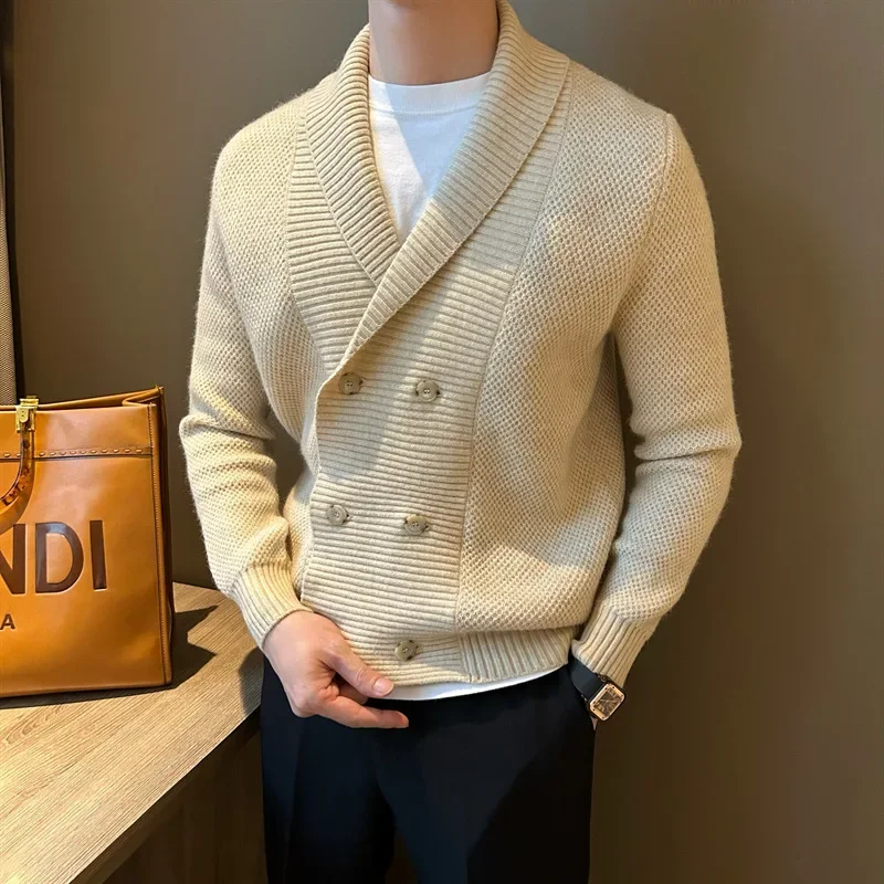 Stylish Double-Breasted Knitted Jacket for Men, Warm and Versatile