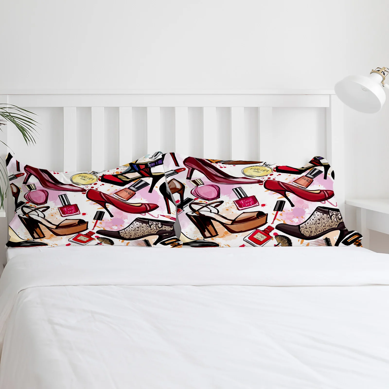 High Heels Retro Perfume Lipstick Cosmetics Nail Polish Bedding Set Duvet Cover Pillowcase Quilt Cover Double Bed Home Textile