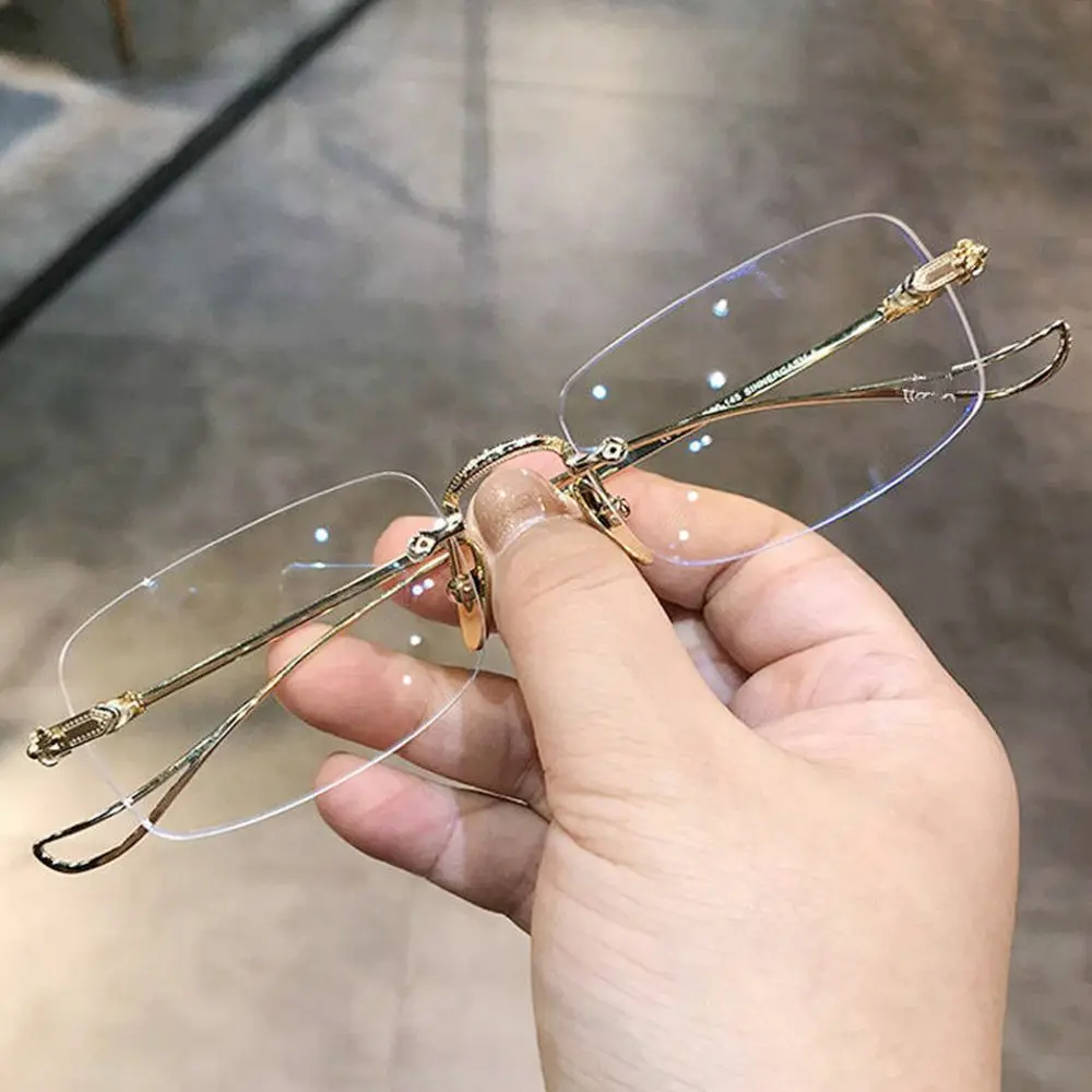 Korean Rimless Anti-Blue Light Square Glasses Women Men Ultralight Optical Frame Eyeglasses Computer Goggles Reading Eyewear ﻿