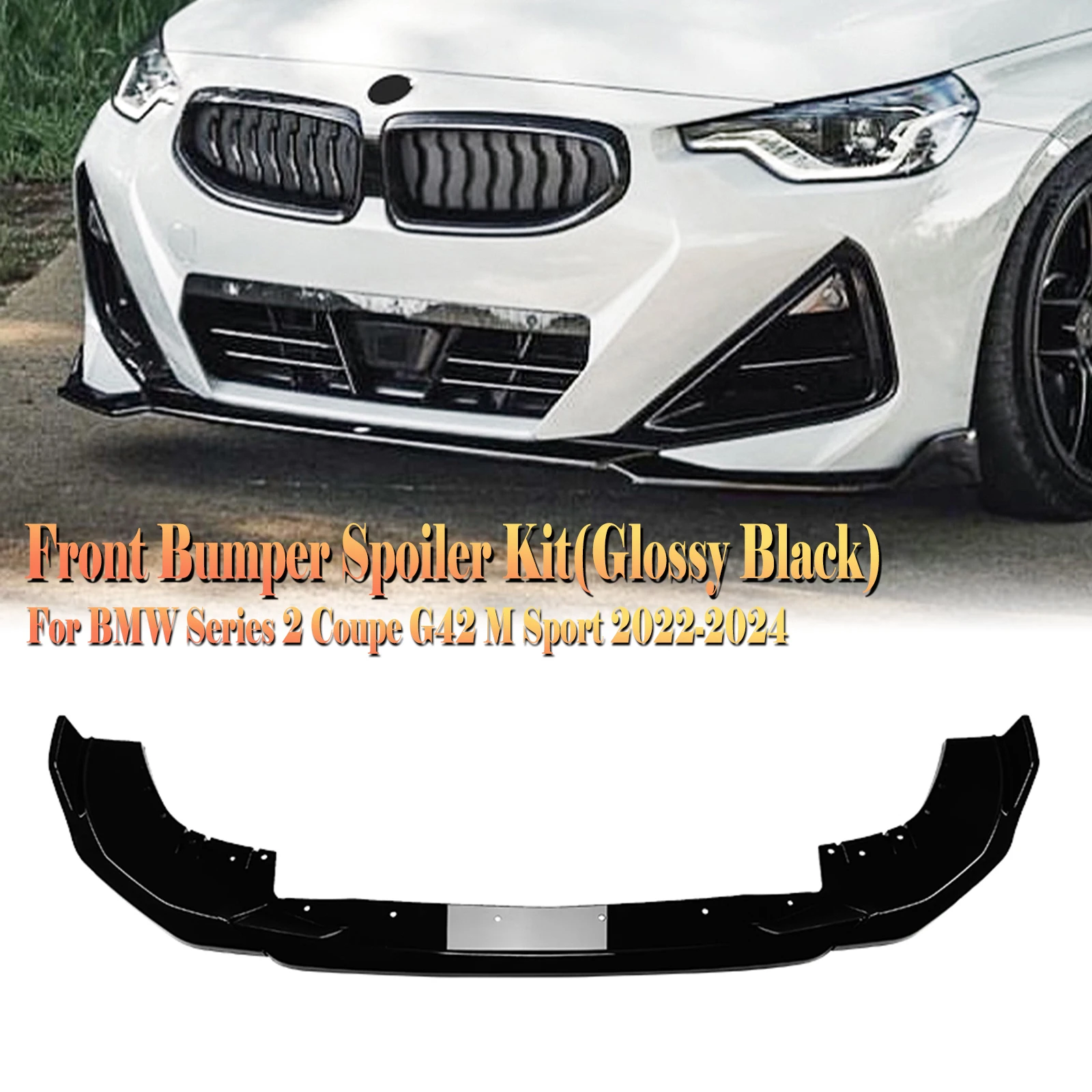 

Front Bumper Spoiler Lip For BMW 2 Series G42 Coupe M Sport 2022-2024 2 Door Carbon Fiber Look/Gloss Black Lower Body Protector