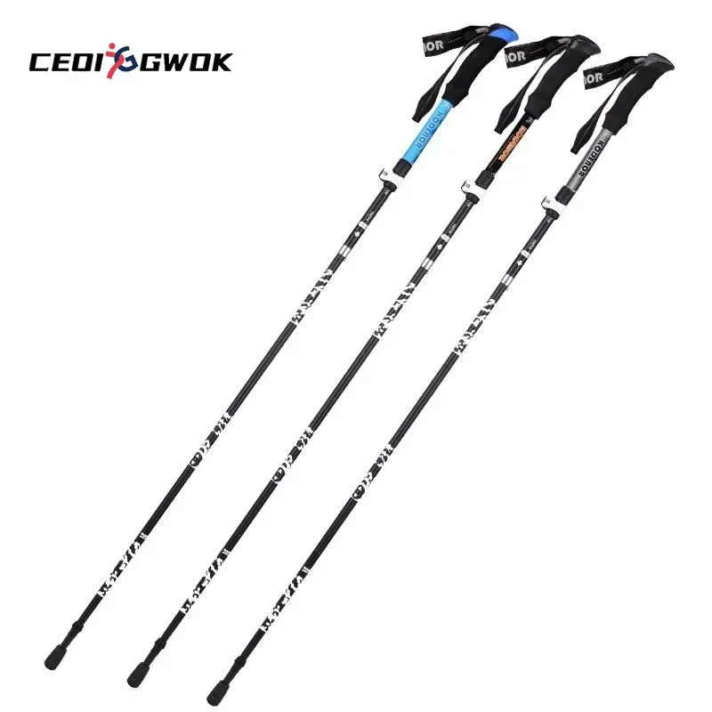 CEOI GWOK Foldable Trekking Poles with Advanced Lock System and EVA Comfortable Handle Adjustable Walking Stick Blue Black Grey