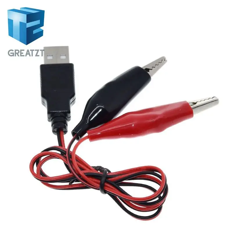 GREATZT Alligator Test Clips Clamp to USB Male Connector Power Supply Adapter Wire 58cm Cable Red and Black