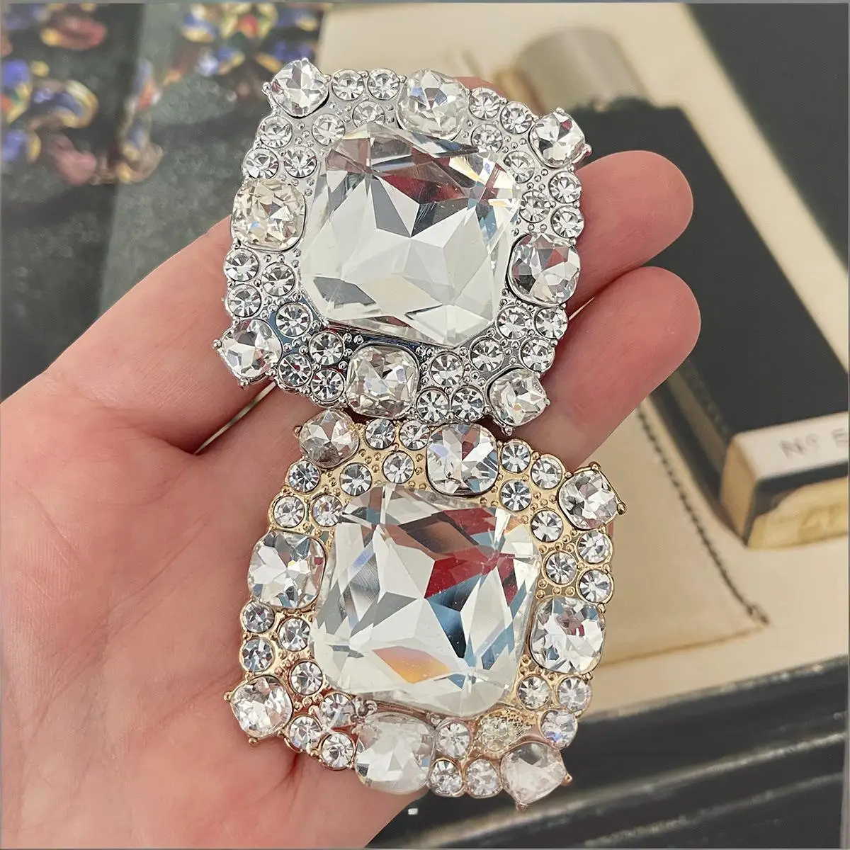 10Pcs/lo 42mm Gold/Silver Square Rhinestone Buttons High-End Suit Jacket Adorned with Oversized Rhinestone Buttons N949