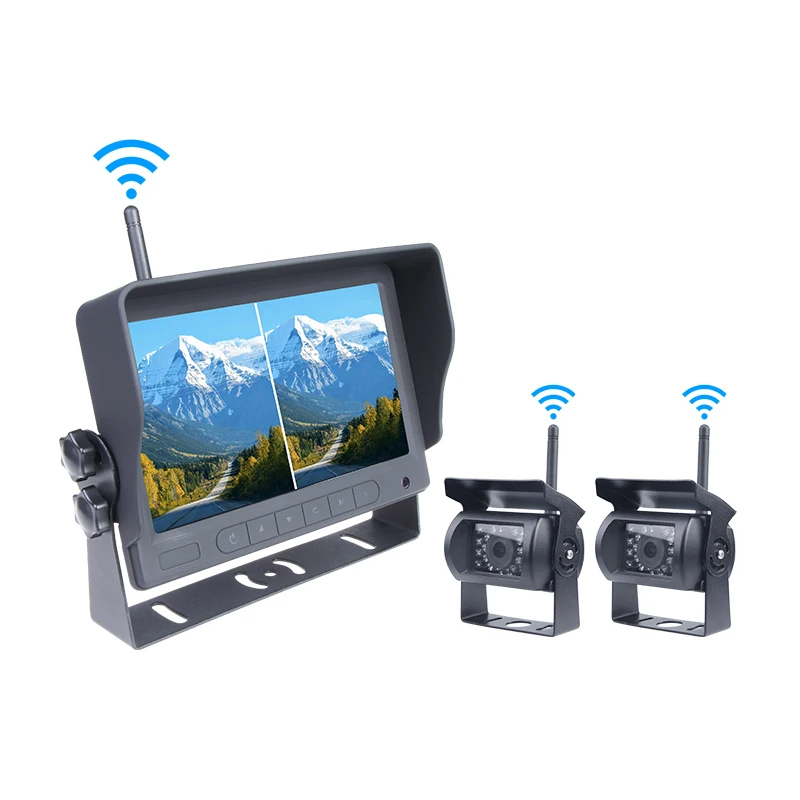 2-channel Wireless Camera Monitor Kit System Car Security Rear View 2 4G 7 INCH Screen BUS Truck RV Trailer