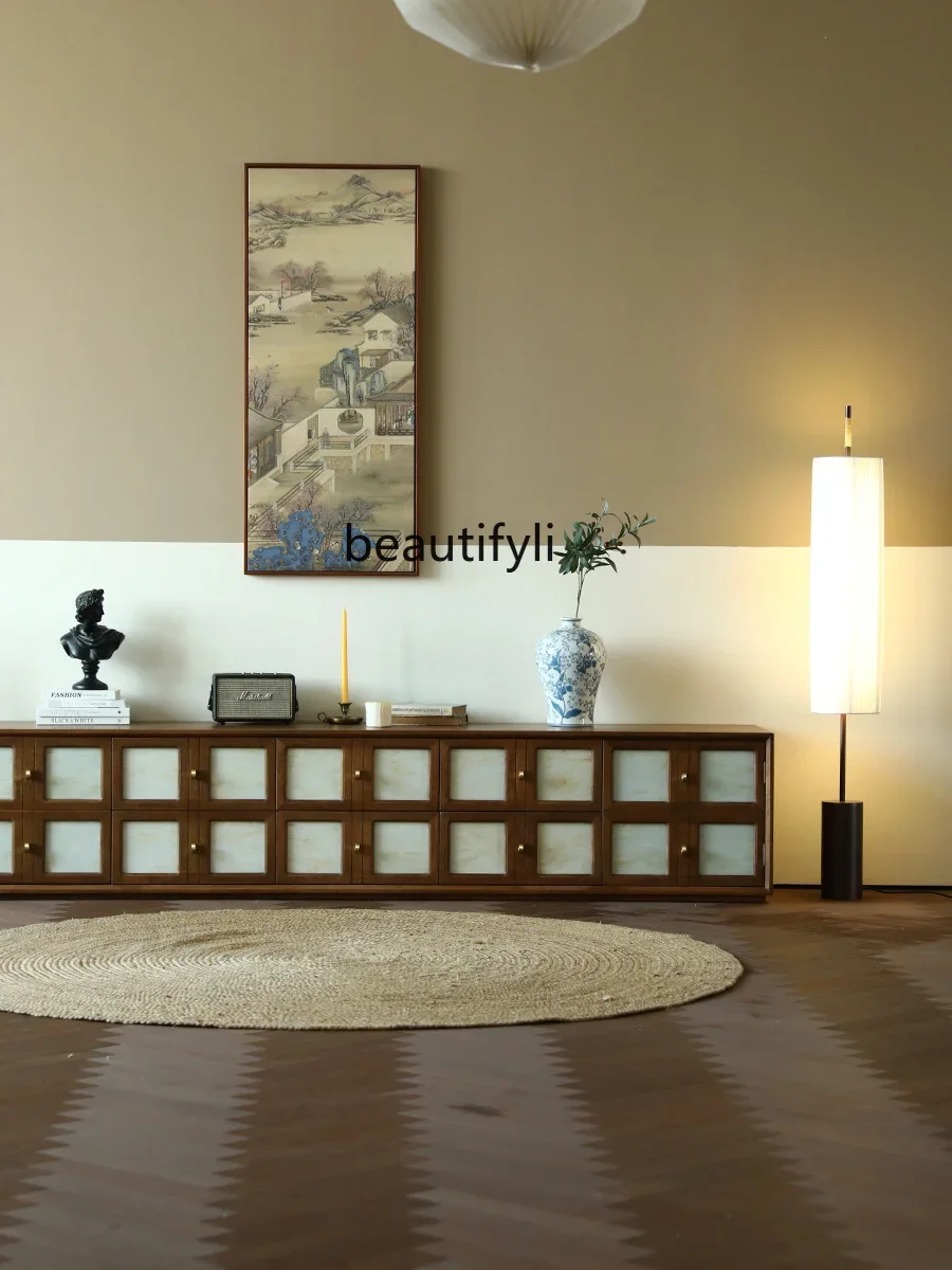 

zxqFrench Retro Cherrywood TV Cabinet Simple Combination Floor Living Room Audiovisual Cabinet Low Cabinet