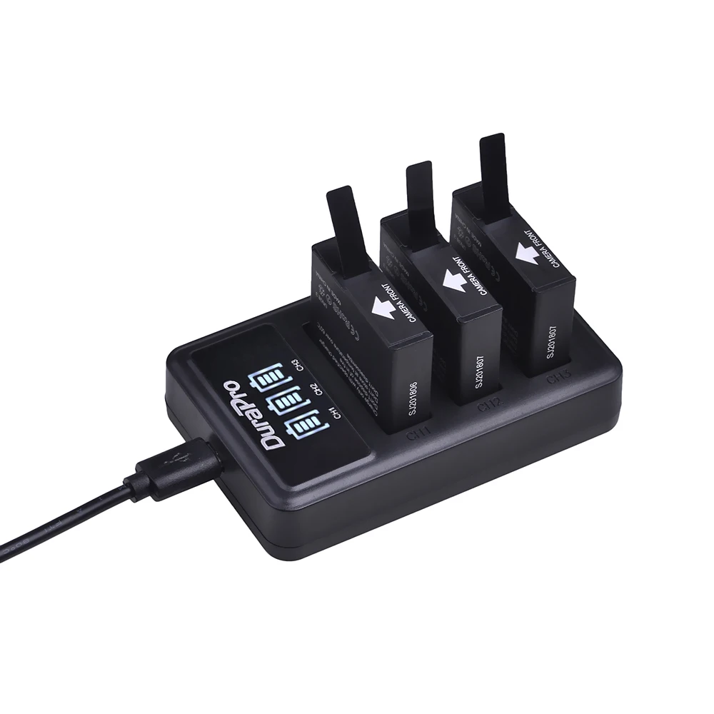 DuraPro-Batería de 1200mAh para cámara de acción, cargador de 3 ranuras LED para SJCAM SJ8 Air, SJ8 Plus, SJ8 Pro