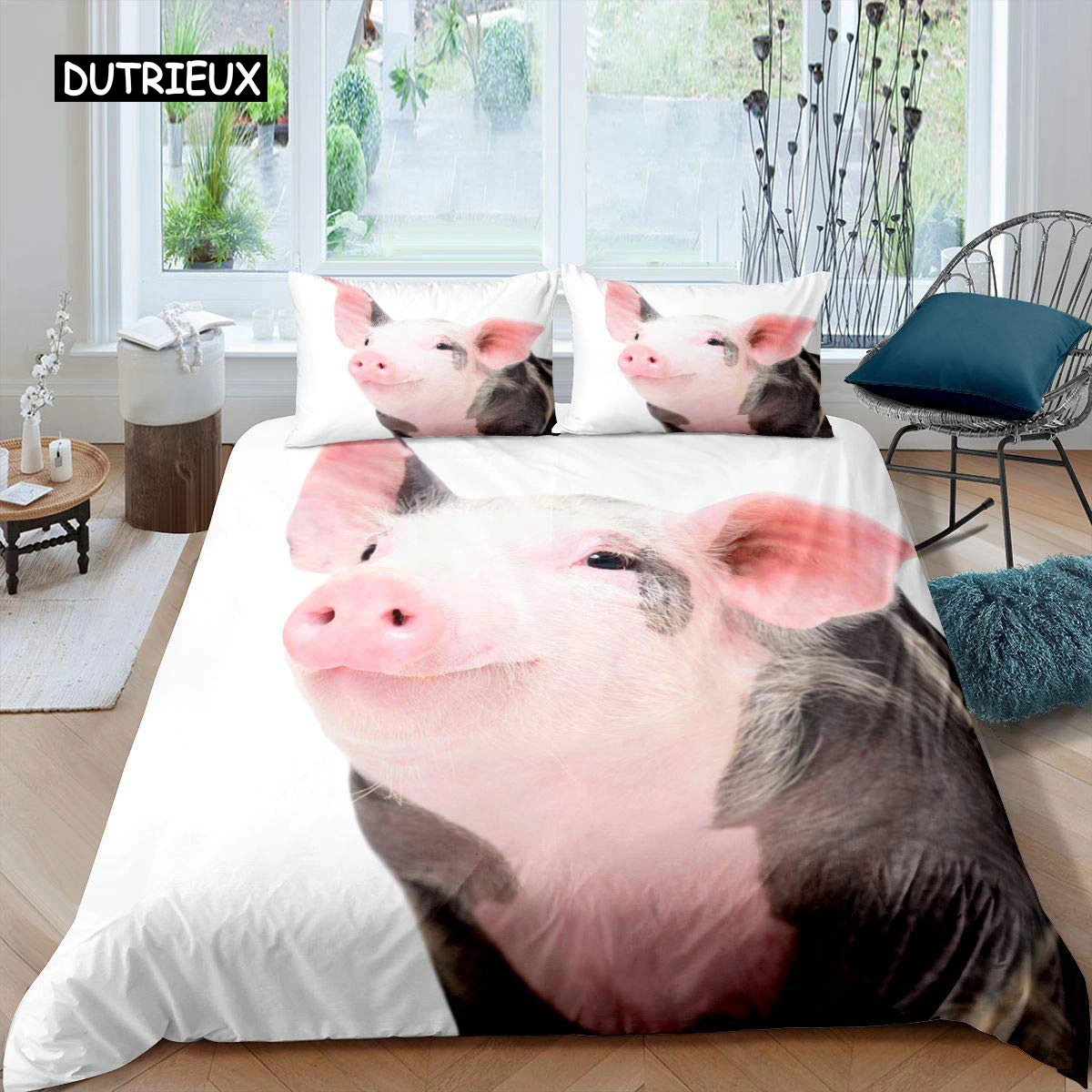 

Pig Duvet Cover Set Cute Pig Bedding Set King Size Zoo Quilt Cover Happy Farm Animal Comforter Cover With Zipper Closure For Kid