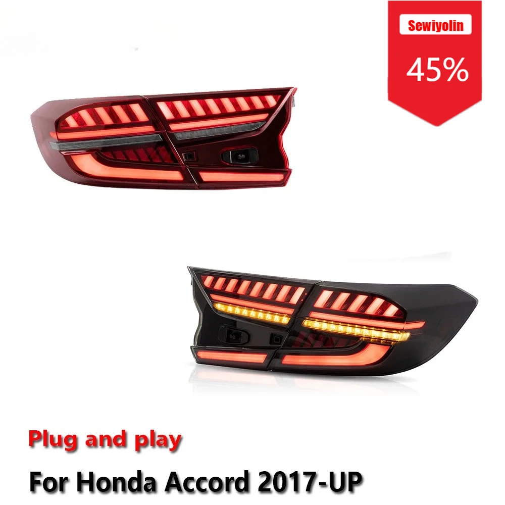 

Sewiyolin автомобильные светодиодные задние фонари в сборе для HONDA Accord 2017-UP, авто противотуманные DRL, стоп-сигнал, указатель поворота, Plug and Play