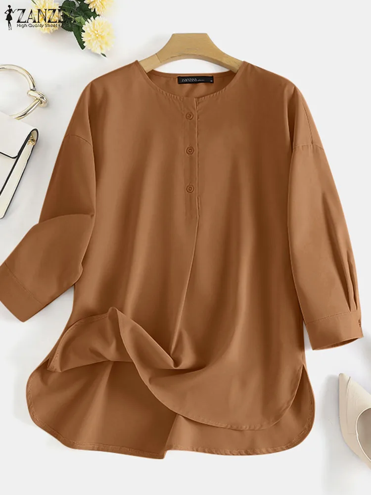 

ZANZEA Fashion Women Autumn Long Sleeve Blouse Baggy Shirt Elegant Solid OL Work Tops Causal Loose Holiday Work Blusas Mujer