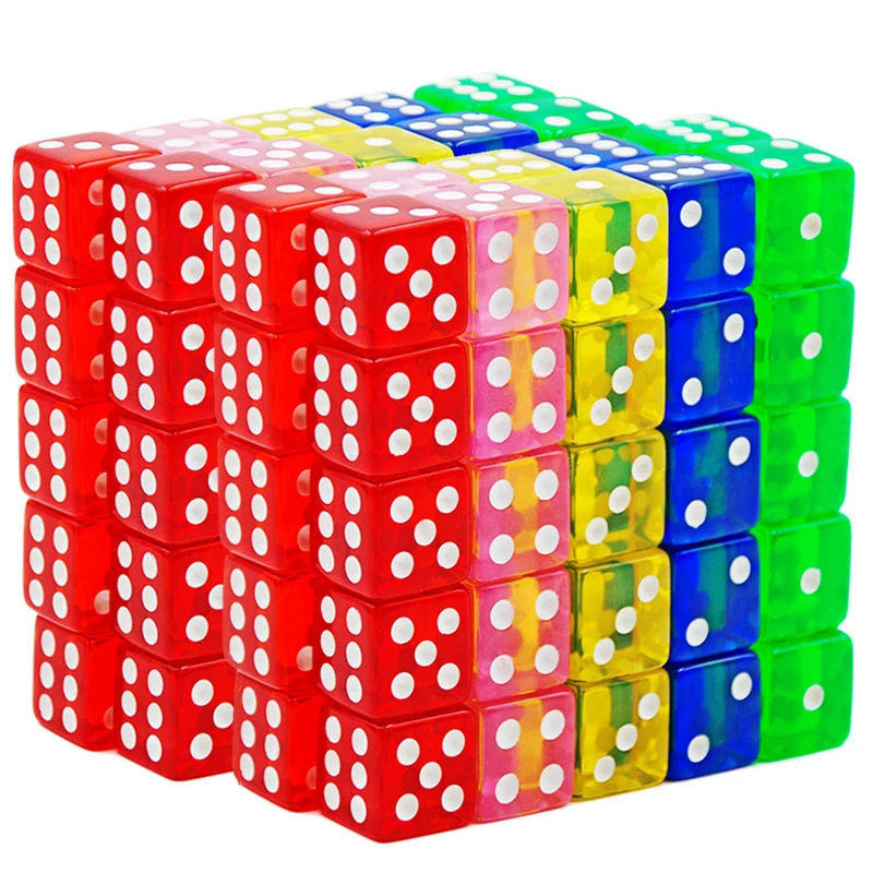 

10PCS Transparent Colored Dice 16MM Party Games For Children Adults Mahjong Juegos De Mesas Para Toda La Familia Partyspiele