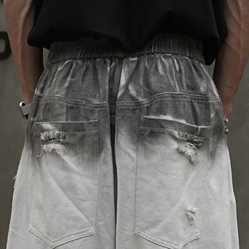 HKSH Sommer Neue Mann Flut Punk Abfall Land Punk Gradienten RO Schmutzig Schlamm Krawatte Gefärbt Lose Shorts Löcher Denim Hosen Jeans Unisex HK7925