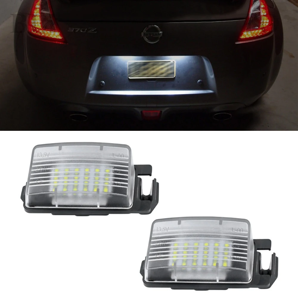 

2pc 6000K 12v Car Light White LED License Number Plate Lights For Nissan Leaf 350Z 370Z Versa 4D 5D Livina GT-R R35 Cube Z12 Z34