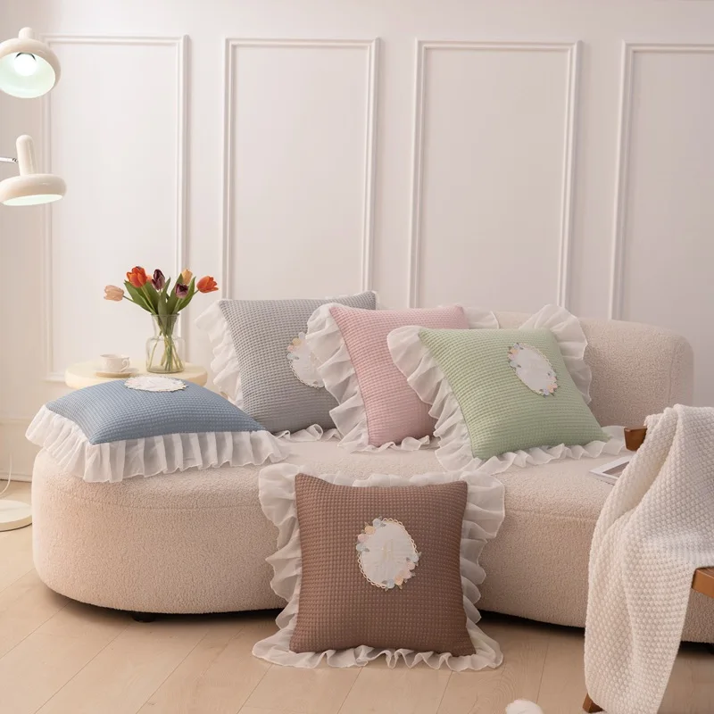 

45x45cm Lace Sofa Pillow Cover Geometric Pattern Bay Window Cushion Cover Pillowcase for Family Bedroom Decoration