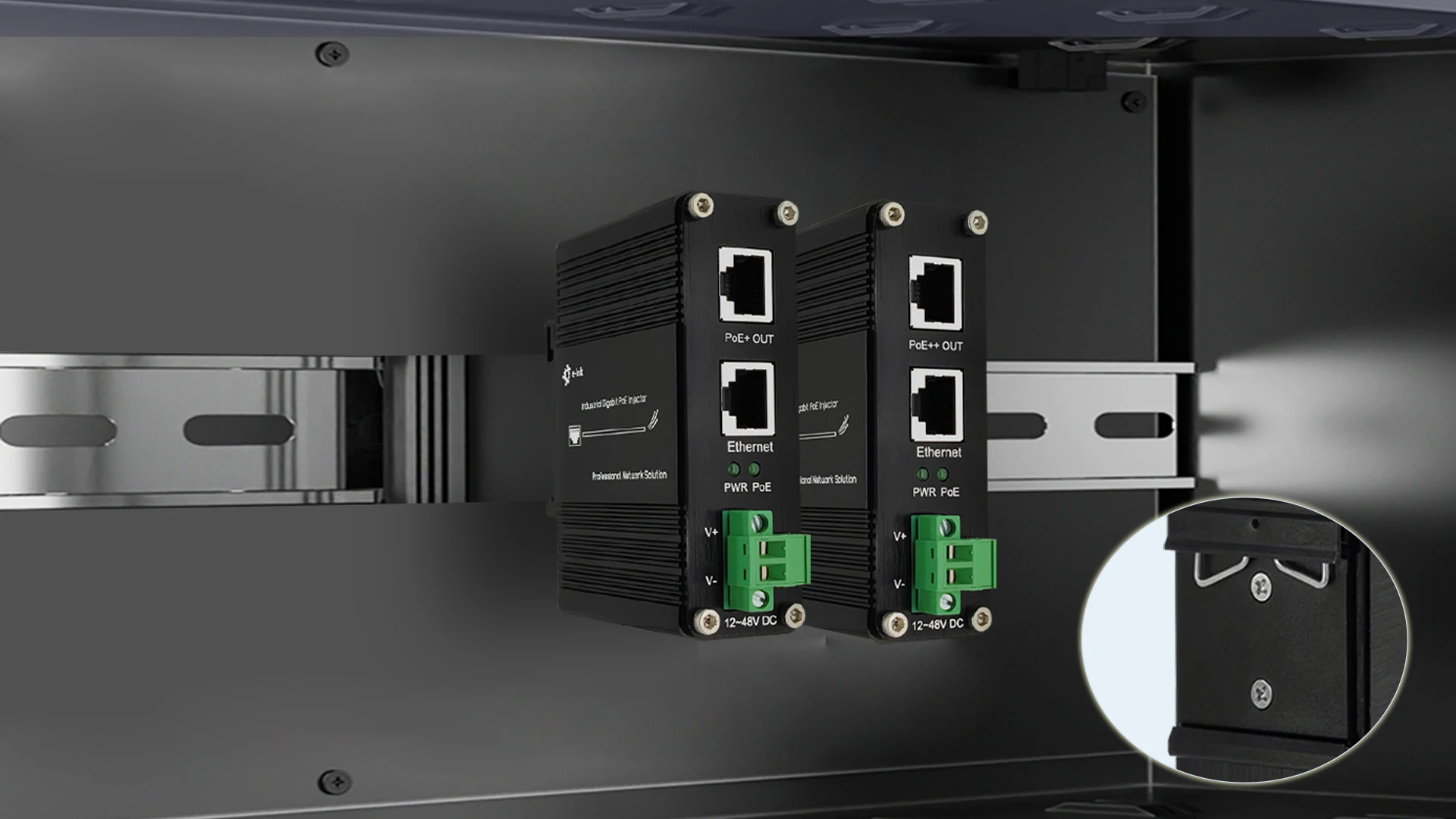 Industrial 30W Gigabit PoE+ Injector 12-48V DC Wide Voltage Input for IP Camera and Wireless Access Point