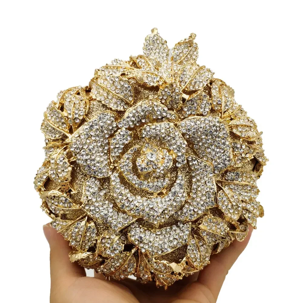 Boutique De FGG (in stock) Rose Flower Women Crystal Evening Clutch Bags Bridal Floral Handbag and Purse Wedding Party Bag