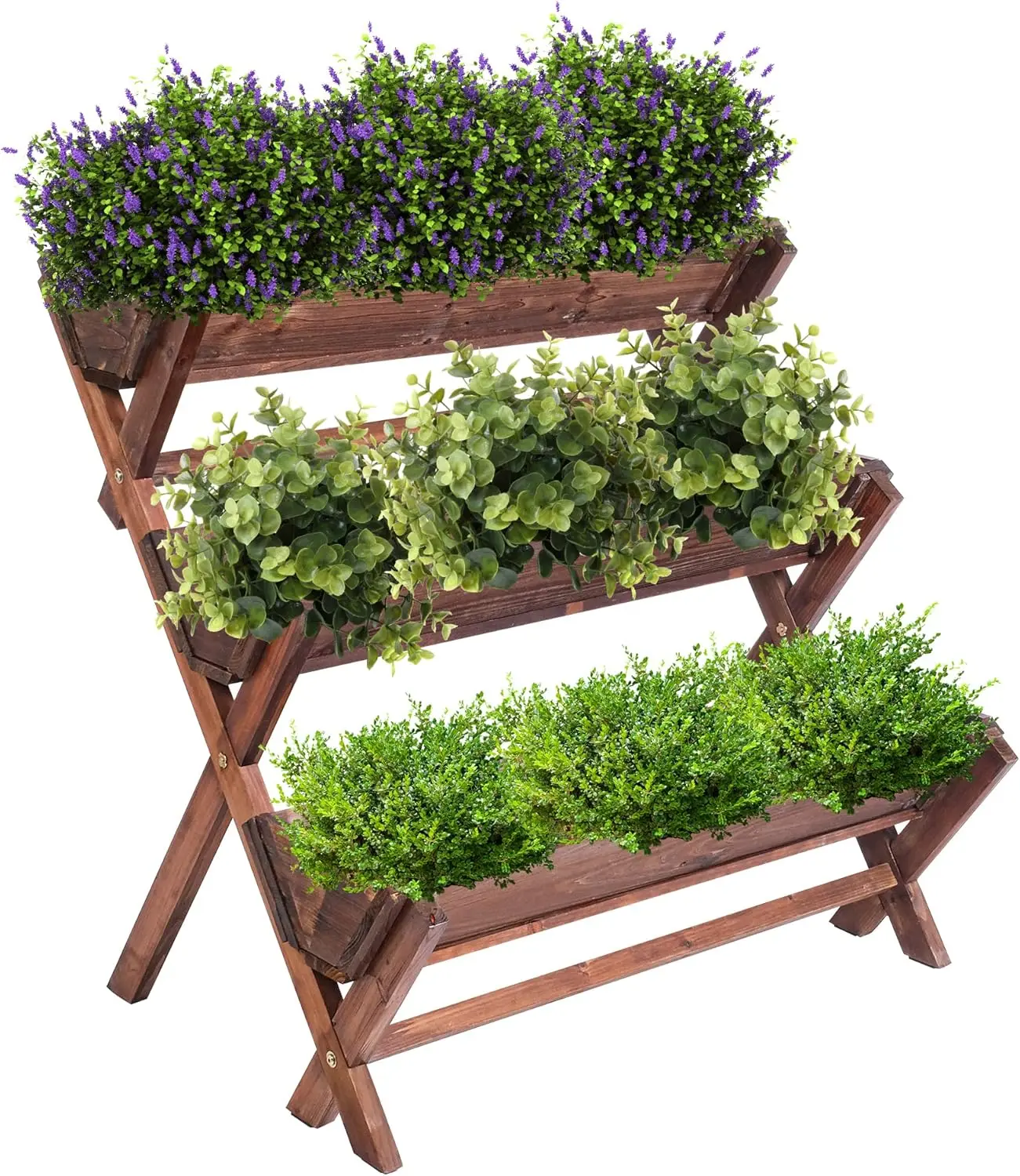 Freestanding Elevated Garden Planters with Drain Holes, 3 Tier Wooden Planter Box Container