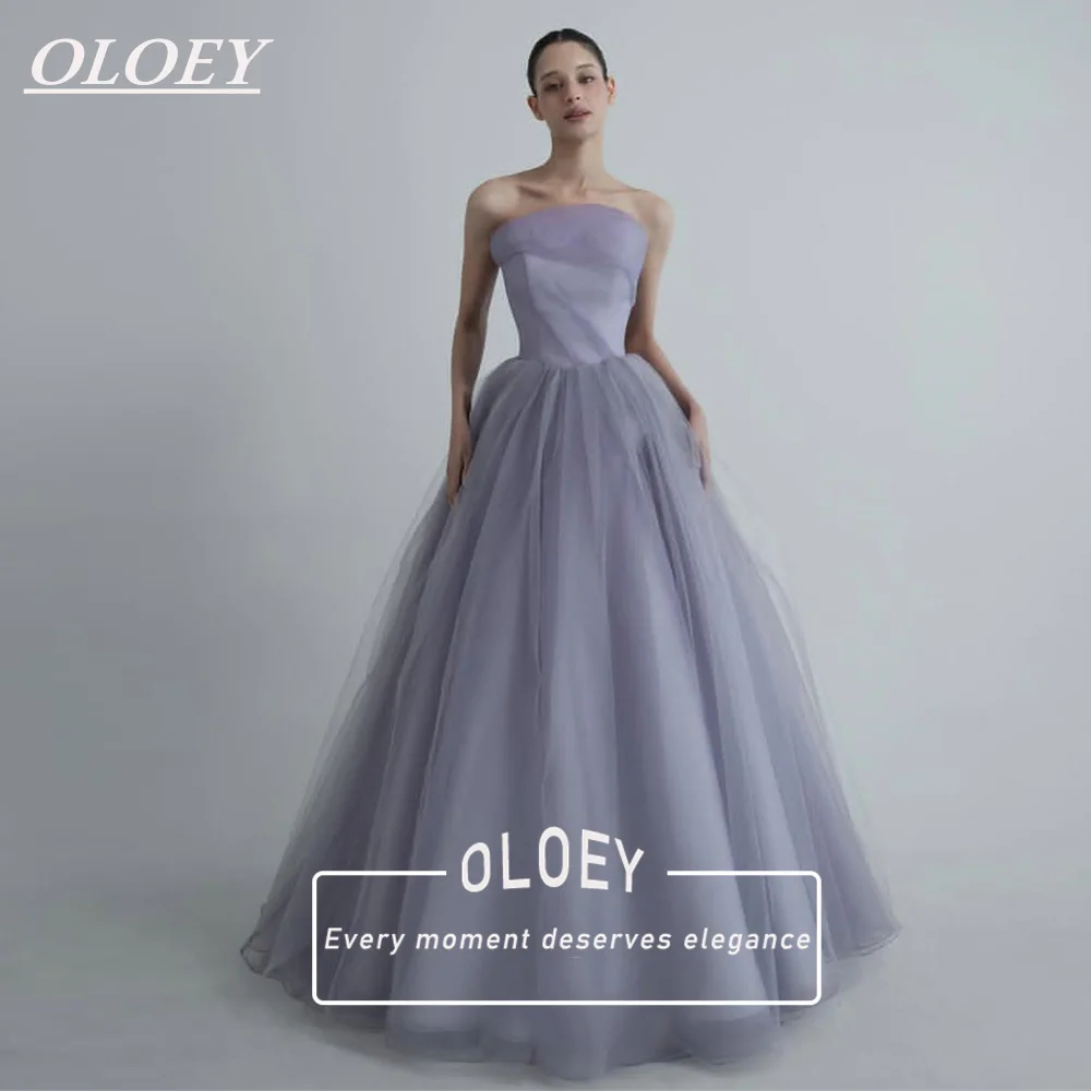 

OLOEY Elegant Strapless Prom Party Dress Korea Photoshoot Reception Gown Floor Length A-Line Evening Gown Corset Customized