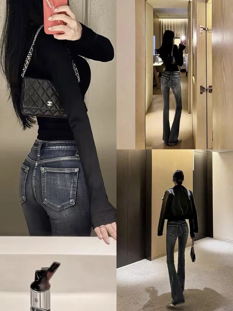 

Blue Slim Fit Denim Jeans Women's Elastic Retro Sle High Waist Long Pants Comfortable Cotton Stretch Fabric Commute Sle