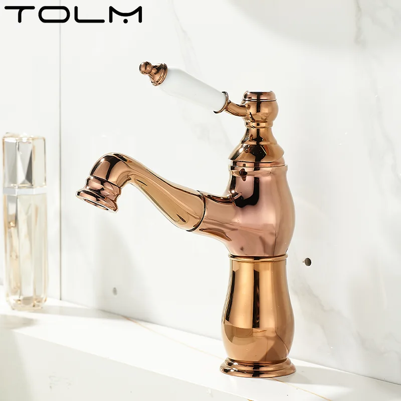 Retro European Bathroom Basin Faucets Gold Mixer Tap Ceramic Decoration Plating Chrome Single Handle Hot And Cold Deck Mounted