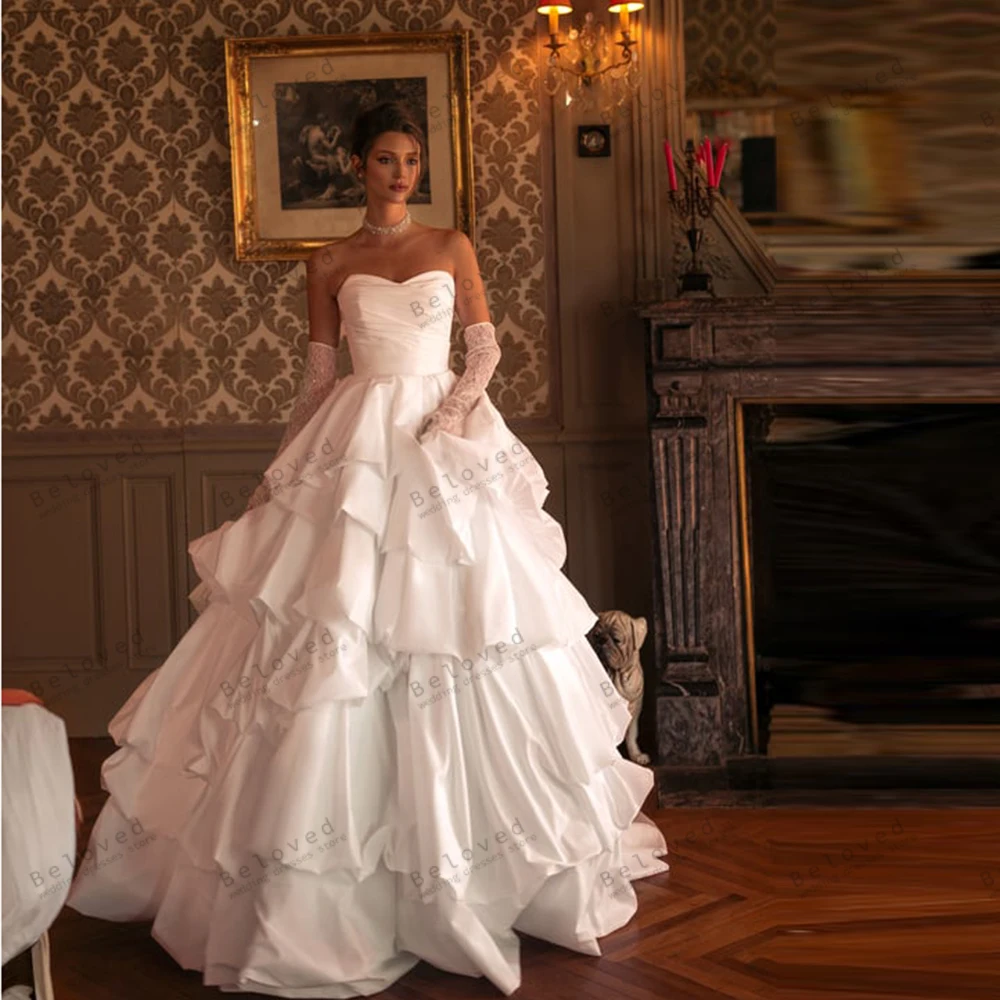 

Современные свадебные платья Атласные свадебные платья Элегантные халаты без бретелек с открытой спиной для официальной вечеринки Vestidos De Novia по индивидуальному заказу