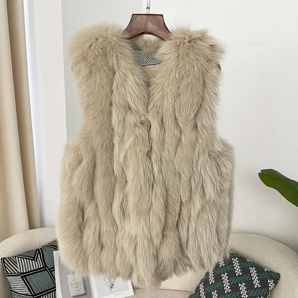 Natural Fur Jacket Natural Real Fox Fur Vest Thick Luxury Waistcoat Female Streetwear New Autumn Winter Warm Women\'s Coat
