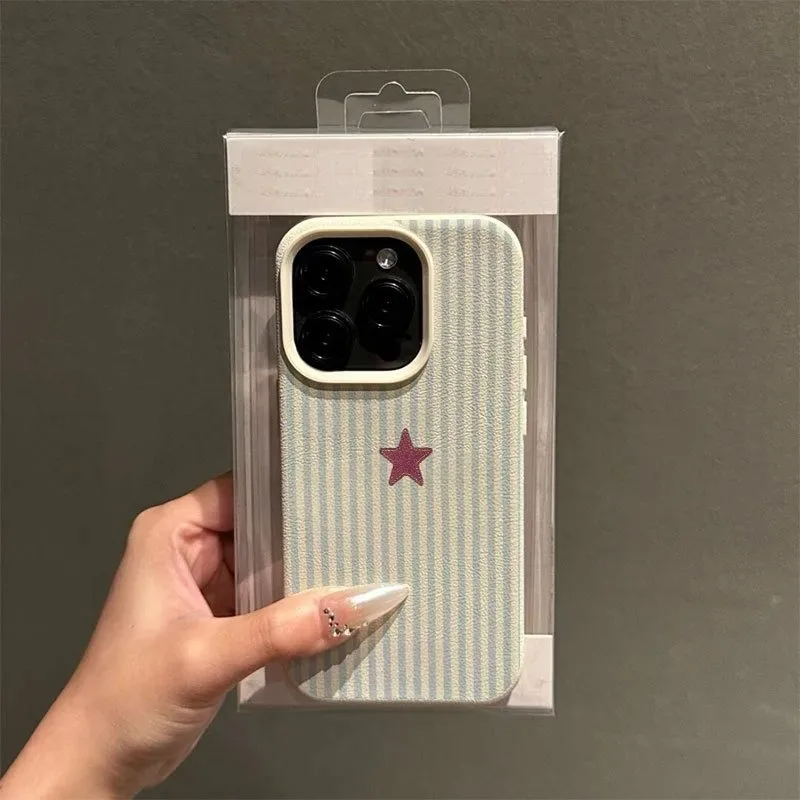 Blue Striped Star Lichee Pattern Phone Case For iPhone 11 12 13 Pro MAX 14 15 16 17 Plus 17 Air Shockproof Bumper Phone Cover - náhled 4