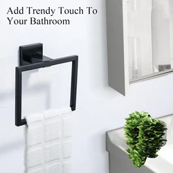 Black Towel Ring Modern Square Hand Towel Bar Towel Holder for Bathroom Wall Mount Stainless Steel High Quality