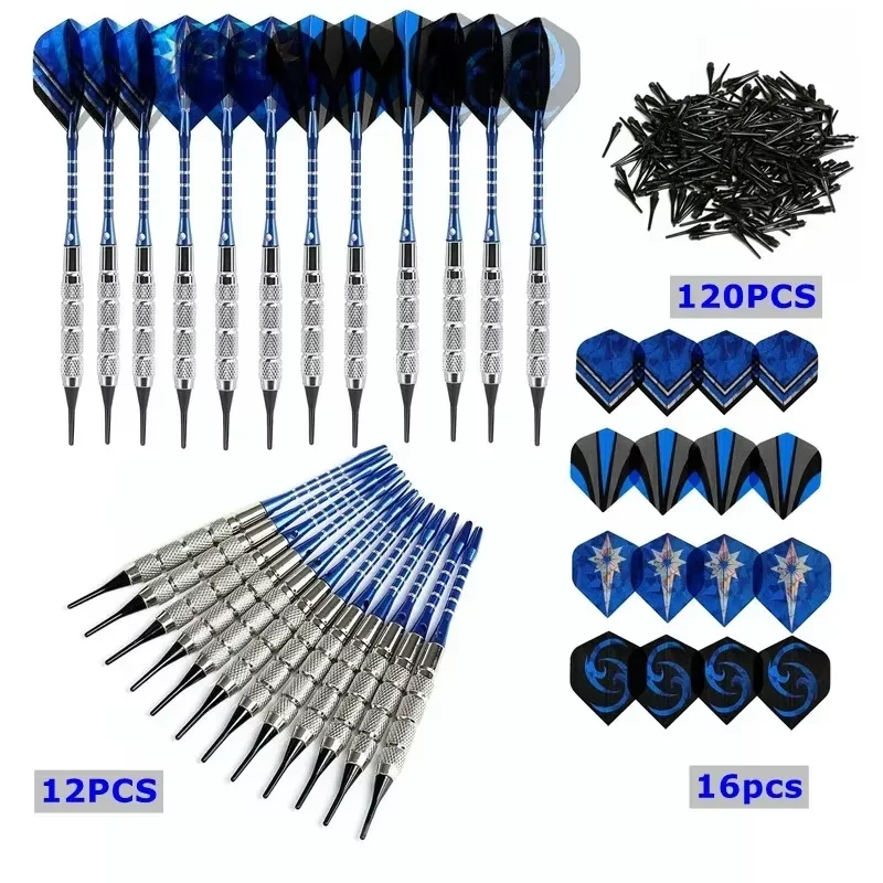 12 Pcs 18g Professional Soft Tip Darts Set Kit Steel Darts Needle Box Rod Leaf Dartboard Accessories  Metal Head Copper Plated