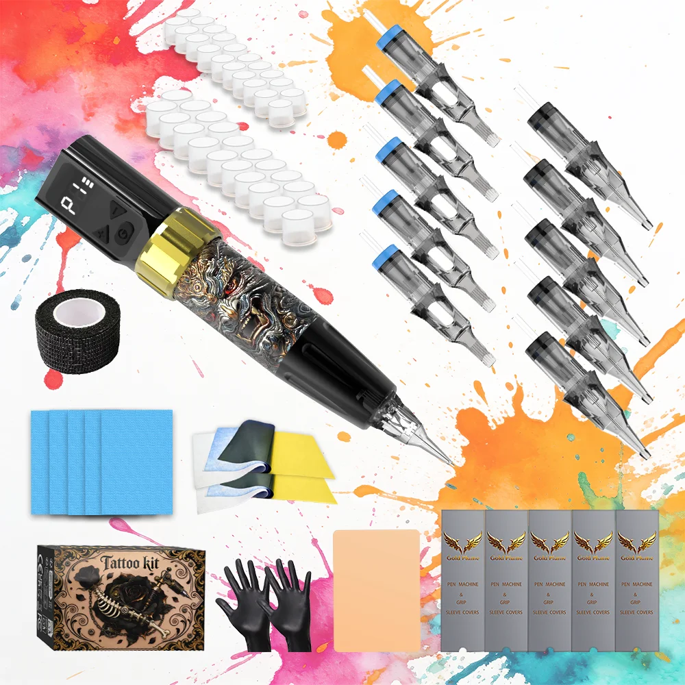 Goldplume Tattoo Gun Set, Rotary Tattoo Machine Set (Includes Power Supply), 10-Piece Cartridge Needle Set, Suitable for Beginners and Tattoo Artists